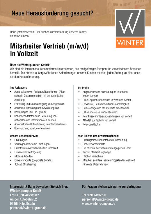Stellenanzeige-Vertrieb
